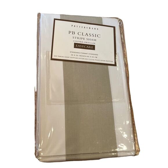 NWTS Pottery Barn Classic Brown Tan Beige & Cream Stripe 400 tc Std Pillow Sham - Picture 1 of 3